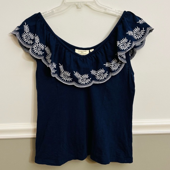 Moulinette Soeurs Midnight Blue Blouse with White Embroidery Size Medium - Picture 1 of 9